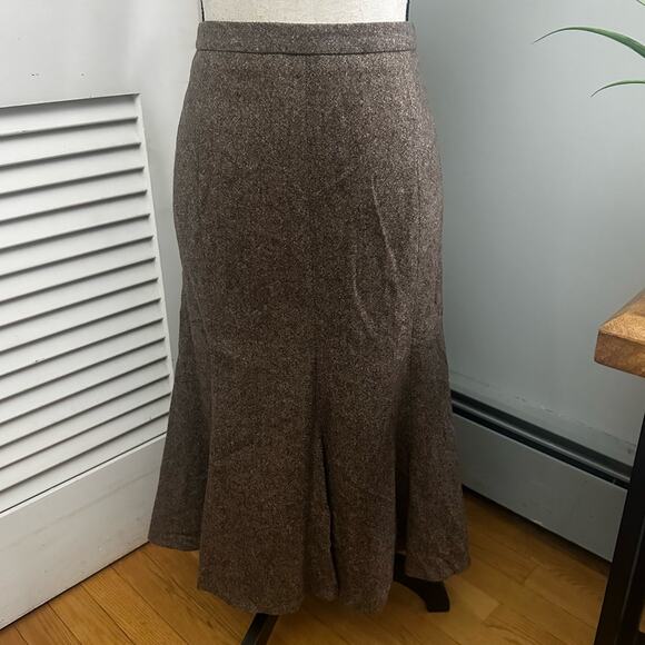 Vintage EDDIE BAUER Womens Skirt 6 Brown Wool Flare Retro Y2K Grunge Academia - Picture 5 of 11